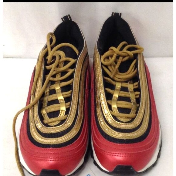 Size 7 - Nike Air Max 97 Gold Sequin Red Black Women's EUC - Picture 5 of 10